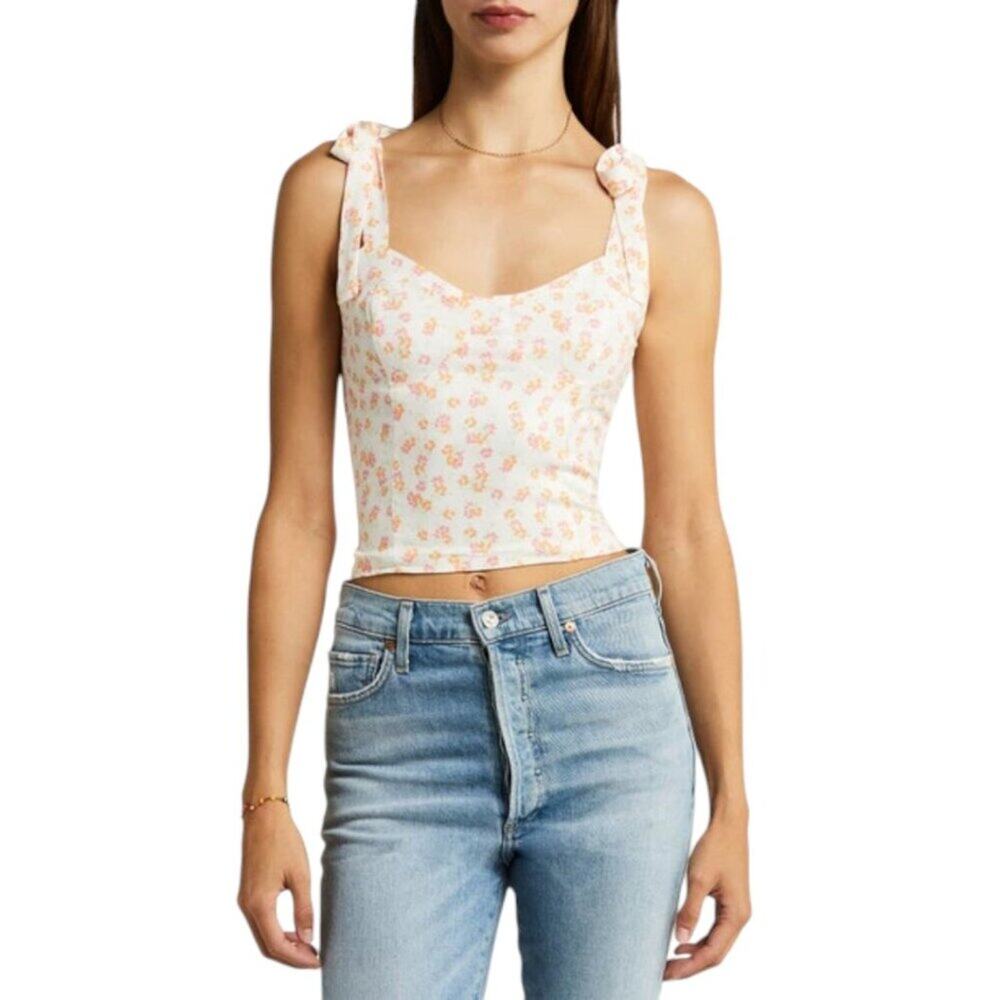 Bp Floral Tie Strap Corset In White Orange Print Size Medium NWOT $29 MSRP